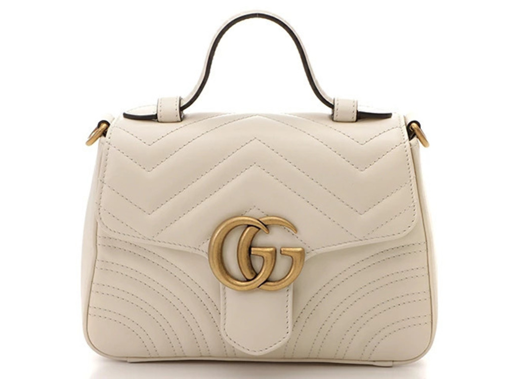 Gucci Bag Chain Shoulder GG Marmont Top Handle White Leather